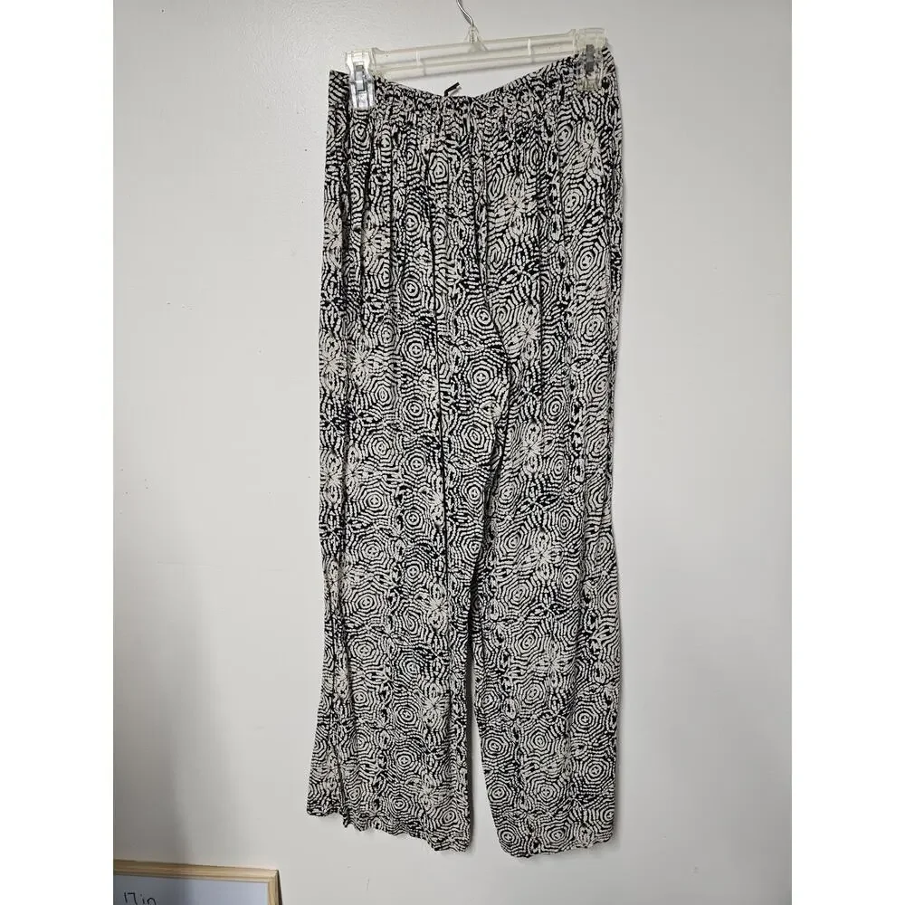 Solitaire Palazzo Pants Abstract Black/White Womens Sz Large Career Neutral Art